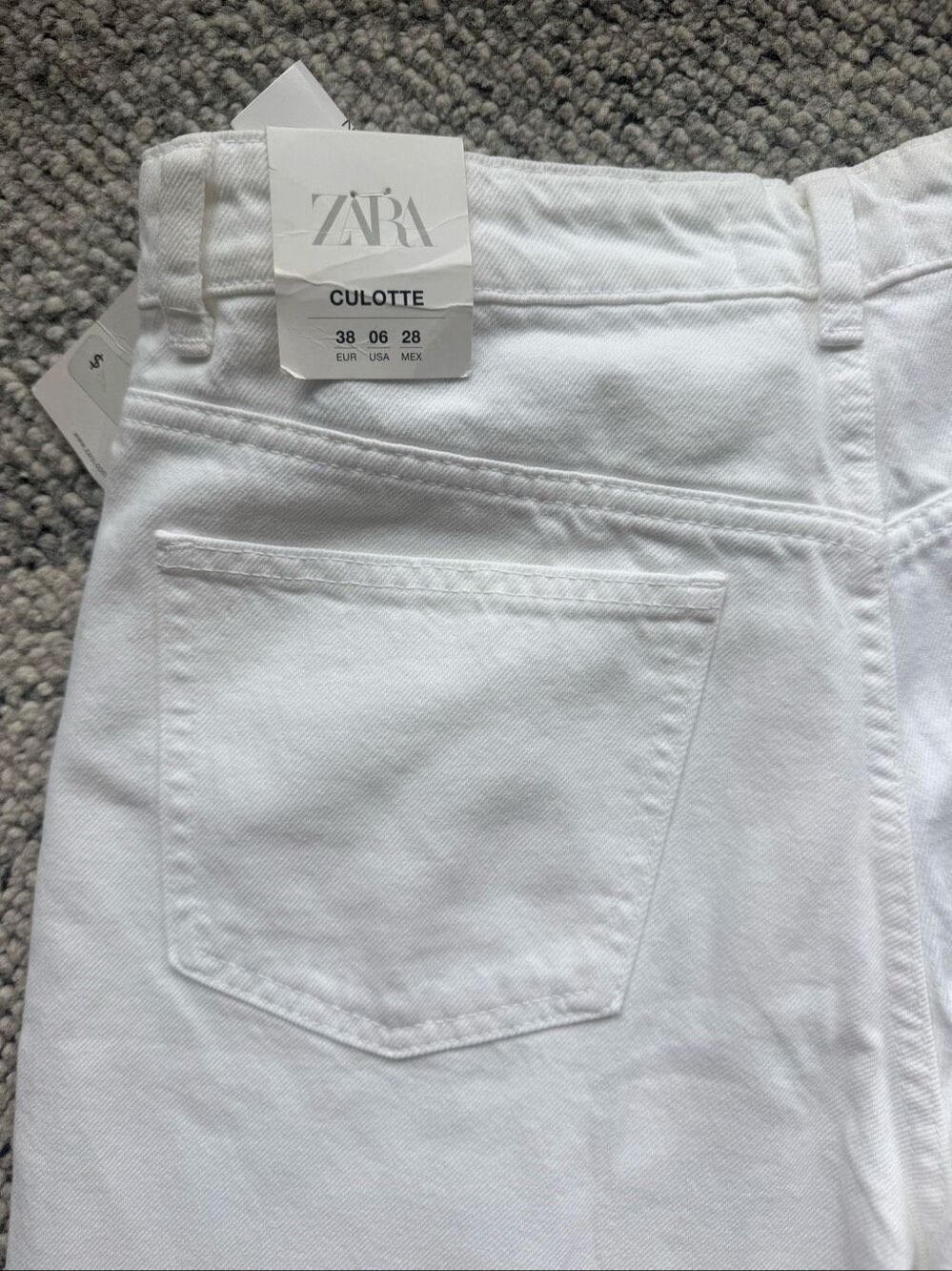 NWT ZARA 6 High Rise Cropped White Culotte Denim Pants - Picture 7 of 7
